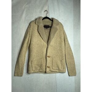 Black Brown 1826 Tan Knit Faux Fur Sherpa Lined Toggle Cardigan Sweater Mens Med